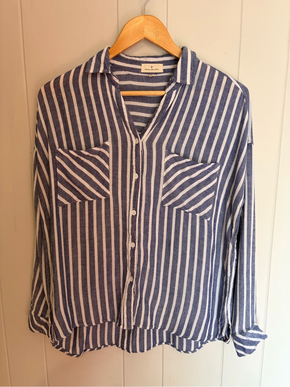 Thread & Supply Blue and White Striped Button-Down Shirt